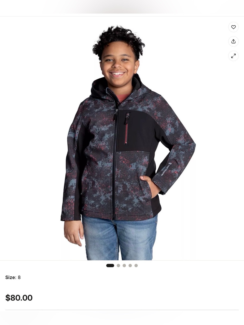 Free Country Kids' Hooded Softshell Jacket - Black with Gray & Red Print